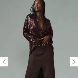 Anthropologie Pilcro Sequin Button Down Shirt in Deep Purple Plum(LARGE)